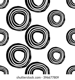 b&w seamless pattern with love sign, circle heart. Hand drawn graphic with black cute minimalistic scandinavian cartoon elements isolated on white background