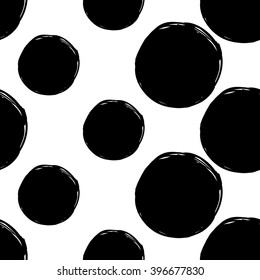 b&w seamless pattern with love sign, circle heart. Hand drawn graphic with black cute minimalistic scandinavian cartoon elements isolated on white background