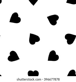 b&w seamless pattern with love sign, circle heart. Hand drawn graphic with black cute minimalistic scandinavian cartoon elements isolated on white background