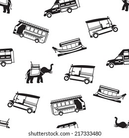 B&W Seamless Pattern: Thailand Transportation 