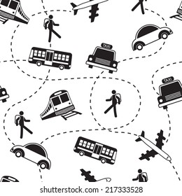 B&W Seamless Pattern: Transportation, Trips & Travel / 2 colors, easy to edit