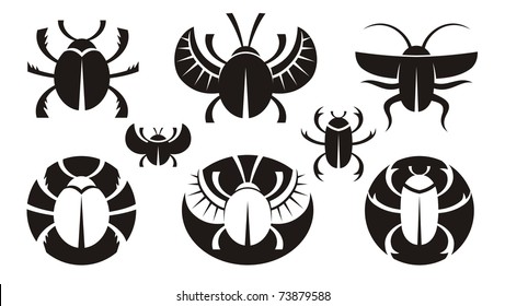 B&W various icons of bugs. Vector illustration.