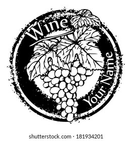 B&W vector wine label, dirty stamp