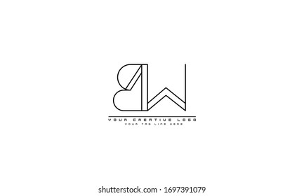Plantilla de monograma abstracto del logotipo vectorial BW WB