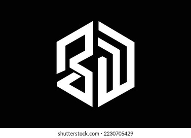 BW OR WB initial letters looping linked hexagon monogram logo
