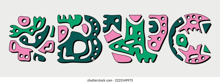 BWC Hashtag. Doodle isolate text. Colored curves decorative doodle letters. Folk artwork style. Hashtag #BWC for print, booklet, banner, flyer. Stock vector.