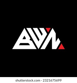 BWN triangle letter logo design with triangle shape. BWN triangle logo design monogram. BWN triangle vector logo template with red color. BWN triangular logo Simple, Elegant, and Luxurious design