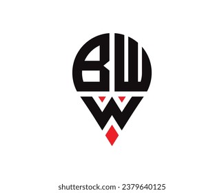 Diseño del logotipo de la forma de ubicación de la letra BWW. Diseño sencillo del logotipo de ubicación de letras BWW.
