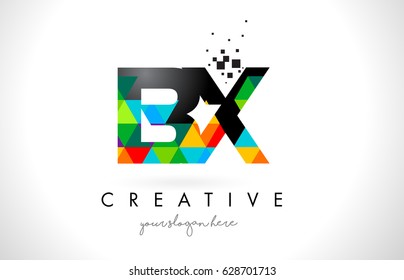 BX B X Letter Logo with Colorful Vivid Triangles Texture Design Vector Illustration.