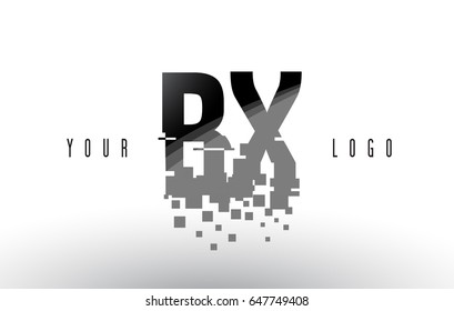 BX B X Pixel Letter Logo with Digital Shattered Black Squares. Creative Letters Vector Illustration.