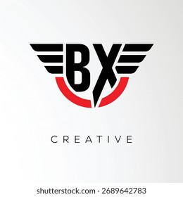 BX Creative Wings Letter Logo mit modernem Schild - Leistungsstarkes Business- und Branding-Symbol	
