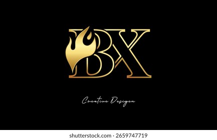 BX Golden Flame Logo Design Luxus minimalistisches Symbol für Premium-Branding und kreative Identität
