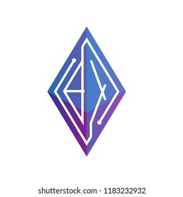 BX Initial letter block chain logo icon vector template. Looping mono line circuit letter on rhombus cube logo