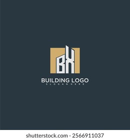 BX initial letter building logo for real estate with square design