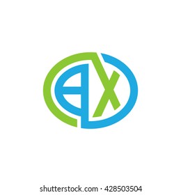 BX initial letters looping linked ellipse logo blue green