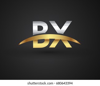 BX initial logo company name colored gold and silver swoosh design. vector logo for business and company identity.
