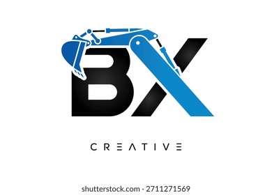 BX Letter Excavator Construction Logo for Engineering and Industrial Company Branding