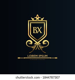 Carta BX inicial con plantilla real.elegante con el logotipo de corona vectorial, Ilustración vectorial con logotipo de letras creativas.