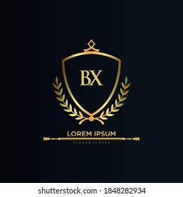 Carta BX inicial con plantilla real.elegante con el logotipo de corona vectorial, Ilustración vectorial con logotipo de letras creativas.