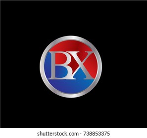 BX Letter logo Design in a circle. Blue Red and silver colored