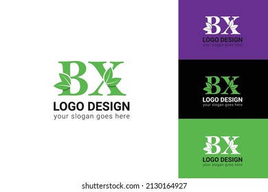 BX letters eco logo with leaf. Vector typeface for nature posters, eco friendly emblem, vegan identity, herbal and botanical cards etc. Ecology BX letters logo with green leaf.