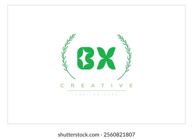 BX letters eco logo with leaf. Fresh nature and healthy leaf logo design.