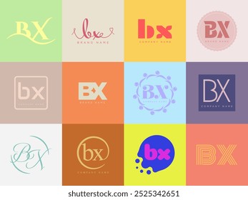 Plantilla de la compañía del logotipo de BX. Letra b y logotipo x. Establezca diferentes letras serif clásicas y texto moderno en negrita con Elementos de diseño. Tipografía inicial de fuente. Colección de identidad empresarial de moda.