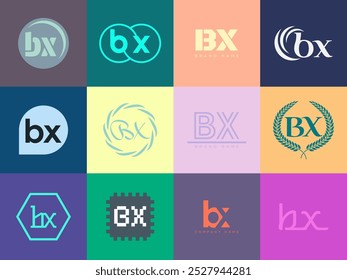 BX logo company template. Letter b and x logotype. Set different classic serif lettering and modern bold text with design elements. Initial font typography. Collection trendy business identity.
