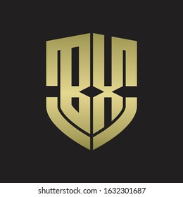 BX Logo monogram with emblem shield shape design isolated gold colors on black background