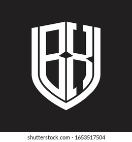 Monograma del logotipo BX con diseño de escudo de emblemas aislado en fondo negro