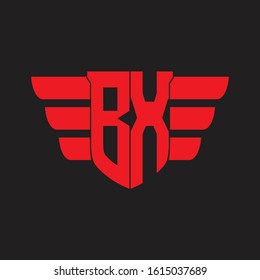 BX Logo monogram with emblem and wings element design template on red colors