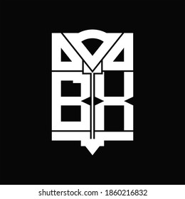 BX Logo monogram with shield emblem shape design template on black background