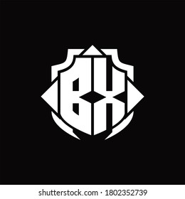 BX logo monogram with shield line and 3 arrows shape design template on black background