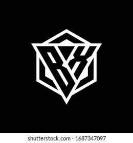 Monograma del logotipo BX con combinación de formas triángulo y hexagón aislados en colores dorados y blancos