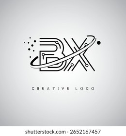 BX Orbit Monogram Logo – Futuristic Minimal Letter mark with Circular Line Art, Tech-Inspired Dots and Space Motion Concept for Modern Branding Identity