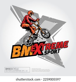 Plantilla de logotipo del vector deportivo de BXM Extreme. Ilustración del logotipo del piloto de Silhouette bmx. 