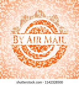 By Air Mail abstract orange mosaic emblem with background