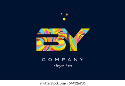 by b y alphabet letter logo colors colorful rainbow acrylic font creative text dots company vector icon design template