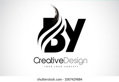 BY B Y Creative Modern Black Letters Logo Design with Brush Swoosh