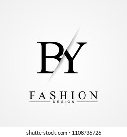 BY B Y cutting and linked letter logo icon with paper cut in the middle. Creative monogram logo design. Fashion icon design template.