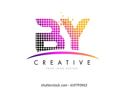 BY B Y Dots Letter Logo Design with Magenta Bubble Circles and Swoosh