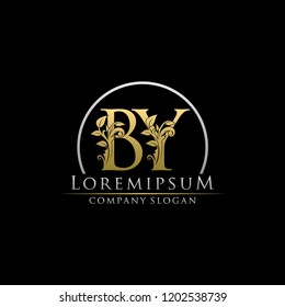 BY B Y Gold Leaf Letter logo With Classy Floral Design