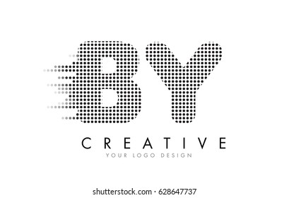 BY B Y Letter Logo Design with Black Dots and Bubble Trails.