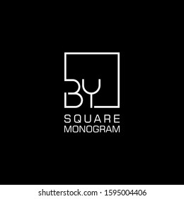 BY B Y Logo design with square frame line art. vector illustration