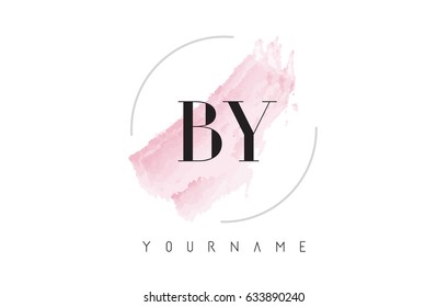 BY B Y Watercolor Letter Logo Design with Circular Shape and Pastel Pink Brush.