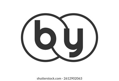 BY business company emblem with outline rounds and letters b y. Logo template of two merged circles for brand identity, logotype. Vector Infinity symbol  and technology sign.