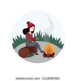 by the campfire in the forest
