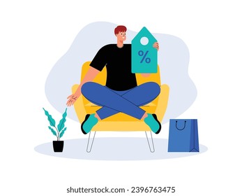 By claiming a voucher, you will get a discount by shopping for selected products, cyber Monday vector illustration.