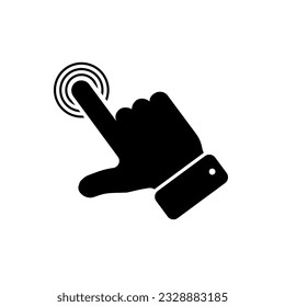 By clicking the finger icon, the hand points to the vector. Pointer click. Cursor arrow icon. Clicking a computer mouse.