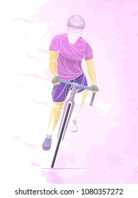 by cycling. cyclist stylized vector, road cycling, cycling tour, cycling track, bicycle. background pastel color, palette